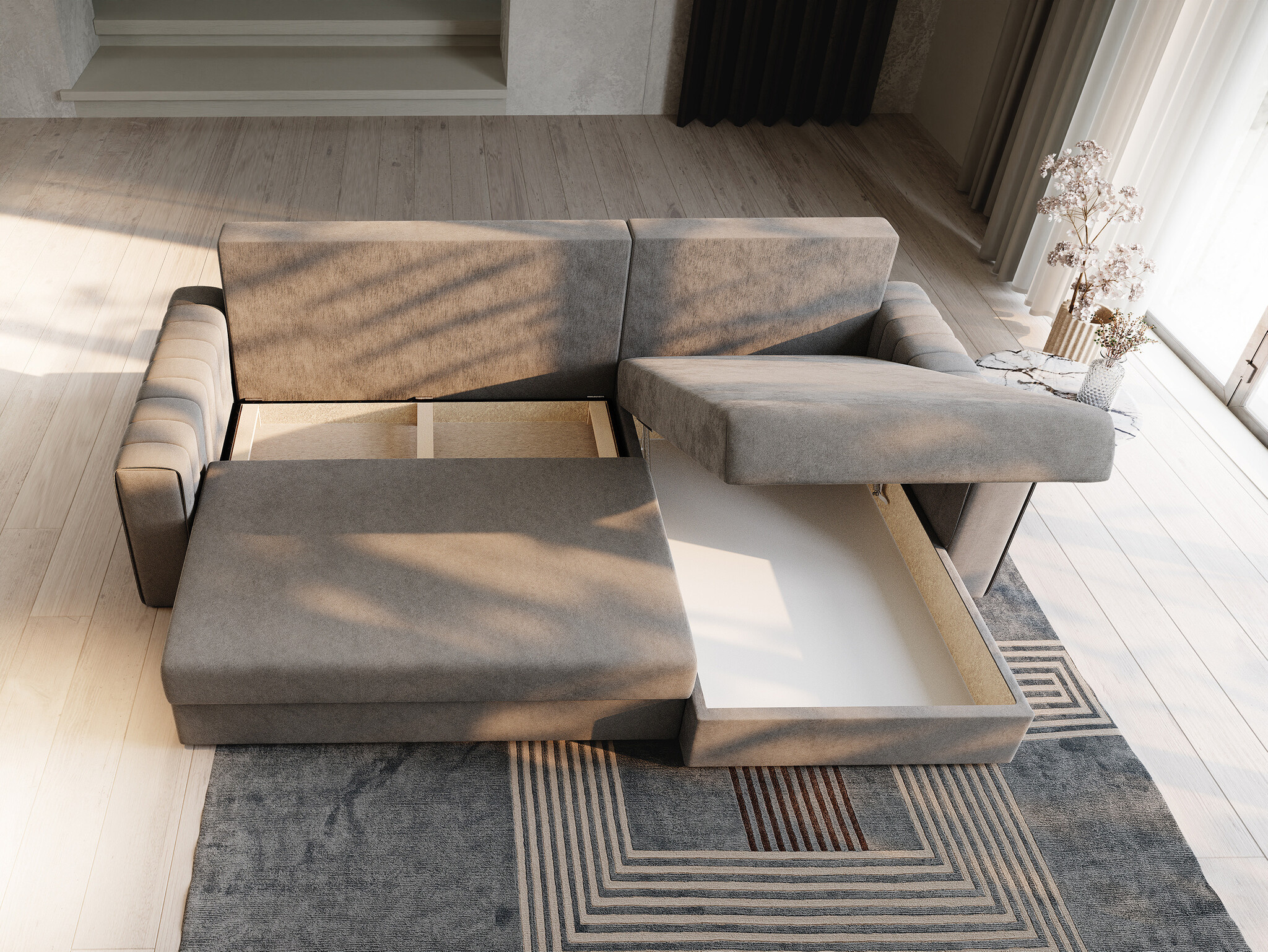 OP=OP Slaapbank met opbergruimte Noa | Hoekbank - Velvet Zalm