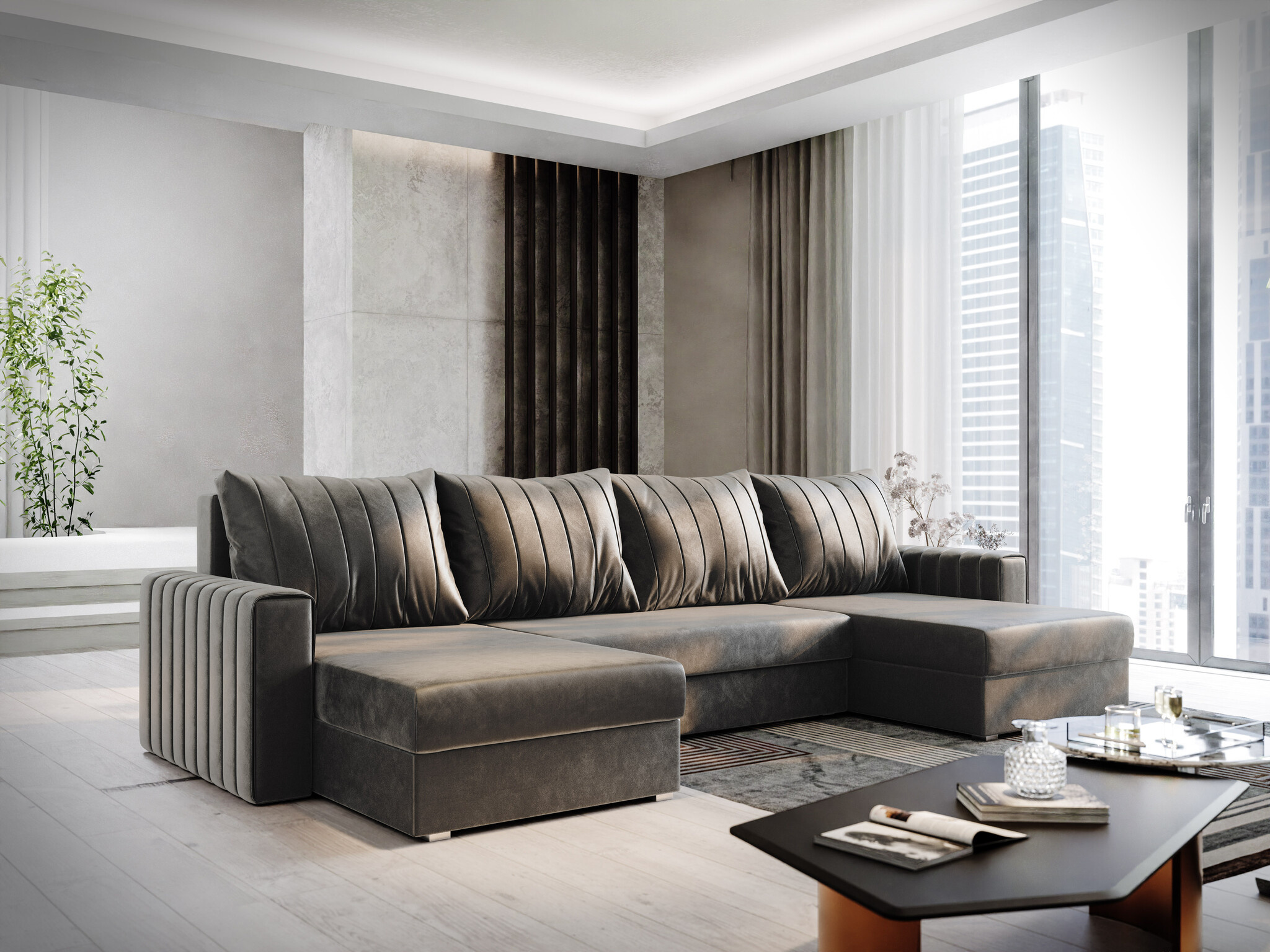 OP=OP Slaapbank met opbergruimte Noa - U-Bank - Skaileer Zand