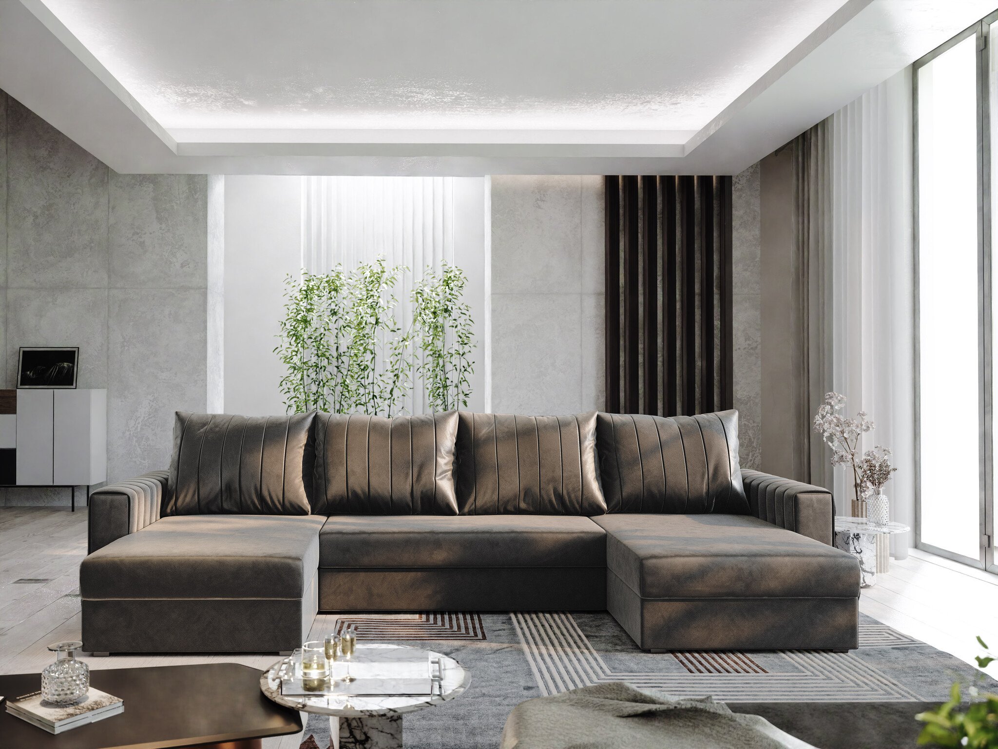 OP=OP Slaapbank met opbergruimte Noa - U-Bank - Skaileer Zand