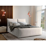 OP=OP Opberg Boxspring Montana 180 x 200 Ribstof Licht Beige - incl. voetbord