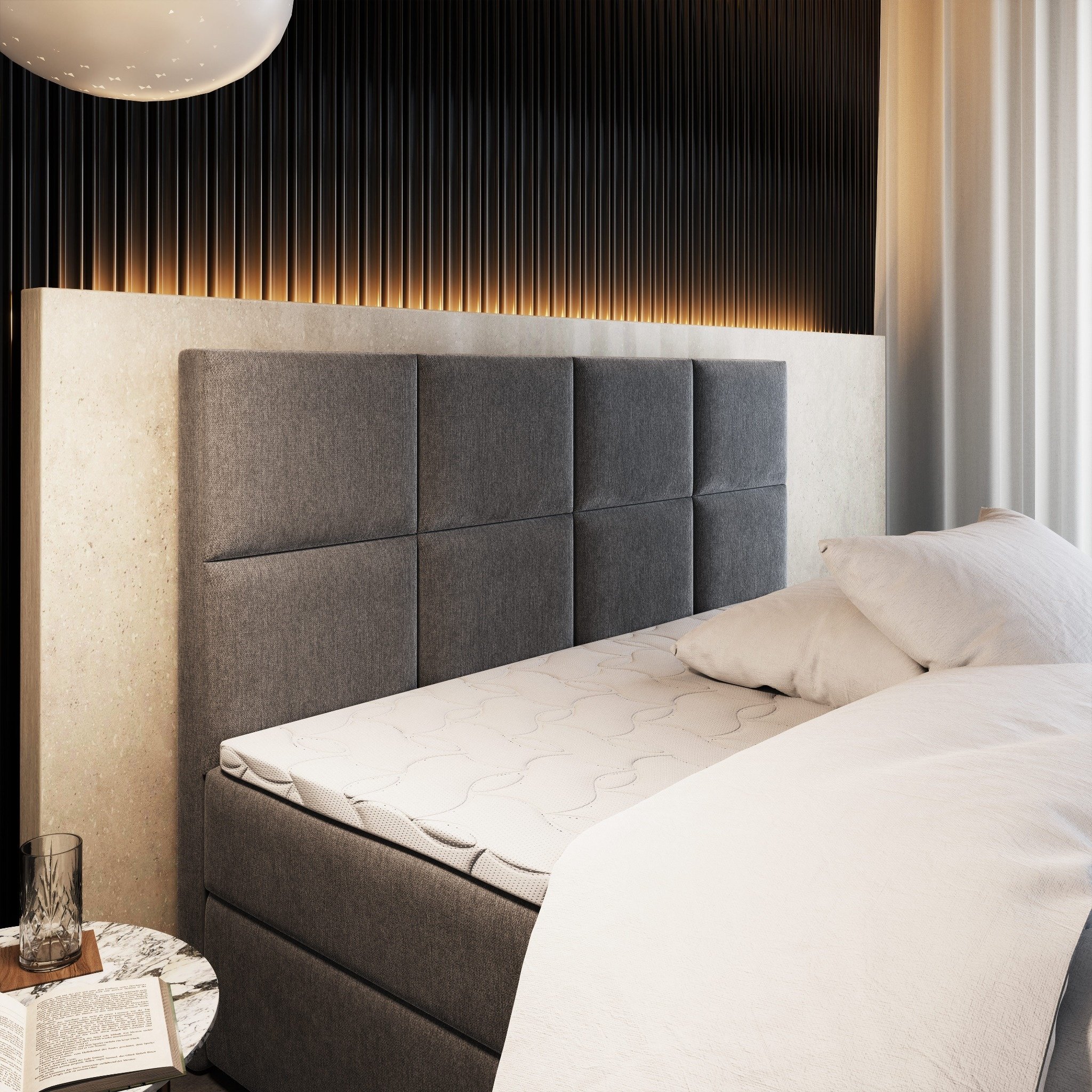 2dekans Hoofdbord Levi  200 x 120 Suede Mosgroen - Stofschade zijkant