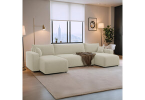 2dekans U-bank Slaapbank Pim - Teddy stof Beige - 4-zits met opbergruimte - [Stofschade + Niet in originele verpakking]