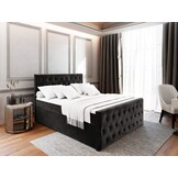 OP=OP Opberg Boxspring Fluweel Fondi 180 x 200 Zwart - incl. voetbord - Incl. 2x Hocker met Plank