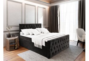 ACTIEDEAL Opbergboxspring 180 x 200 Velvet Zwart | GRATIS TOPPER + Hoofd- en Voetbord Fondi + 40 cm Hoge Opslagruimte