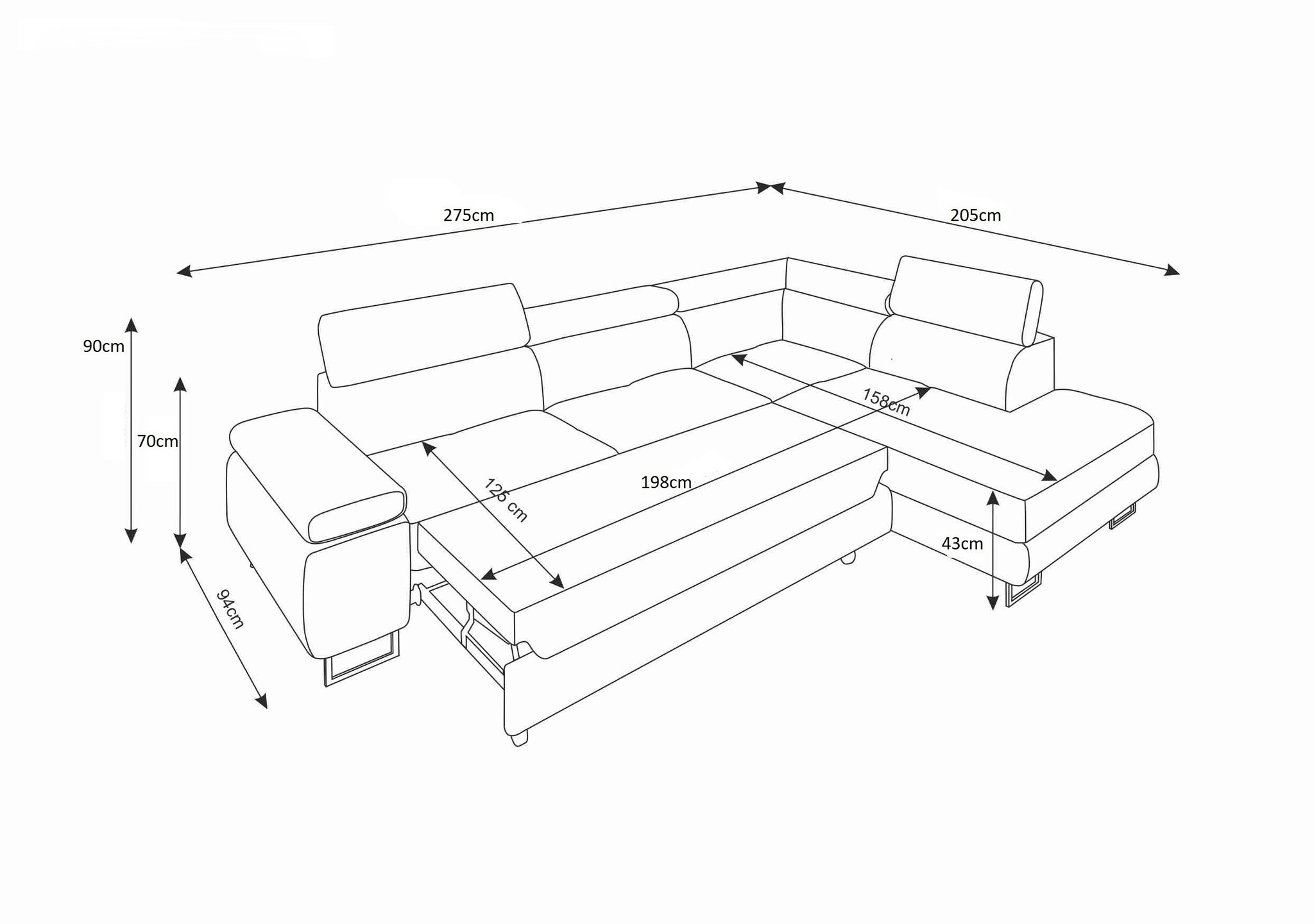 OP=OP Slaapbank met opbergruimte Sem - Hoekbank Links - Zwart