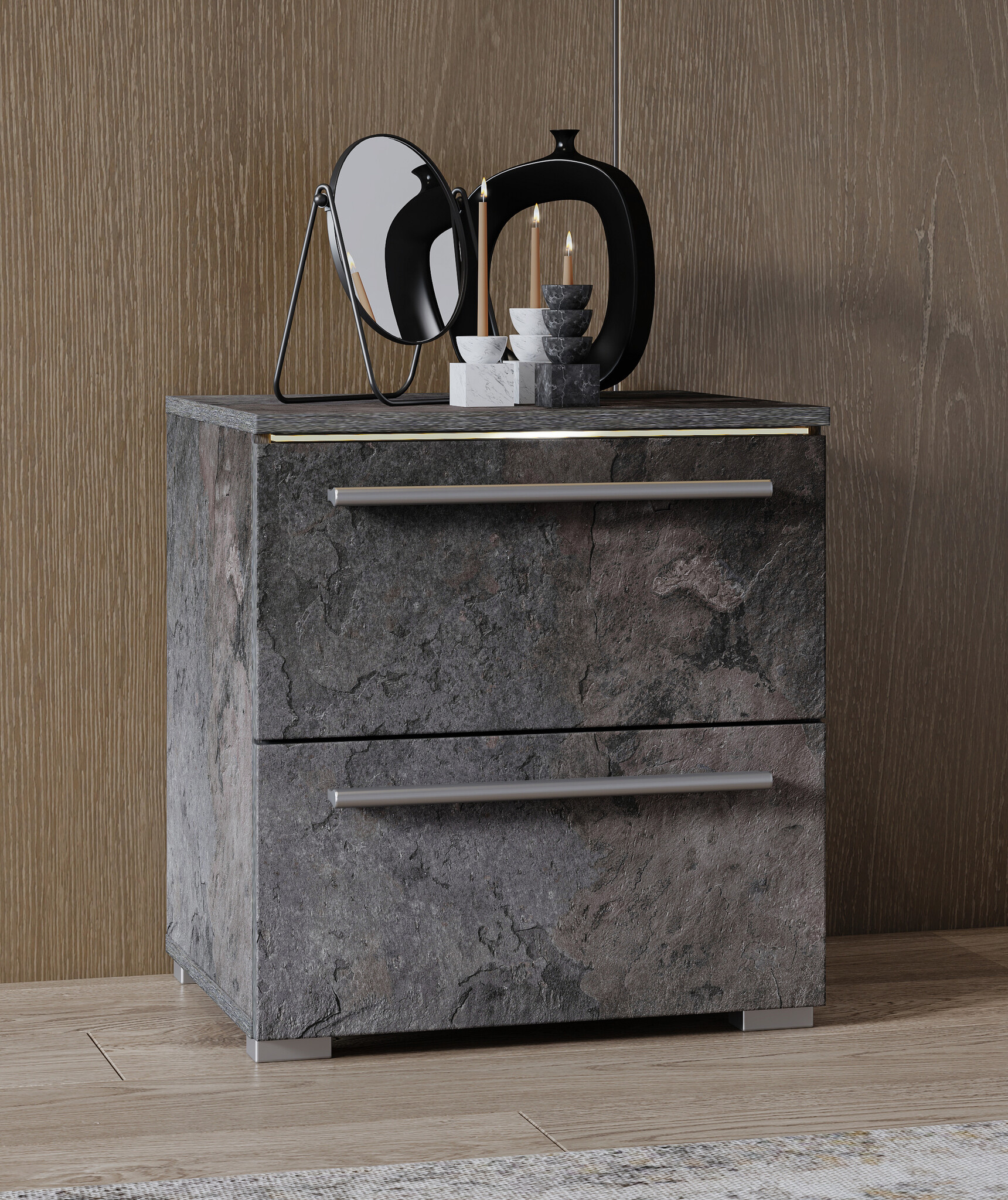 OP=OP Nachtkastje met 2 Lades Nimes - Marmer