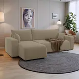 2dekans Slaapbank Pim L - Teddy stof Beige - Hoekbank 3-zits met opbergruimte - Universeel (Niet in originele verpakking, kans op schade)