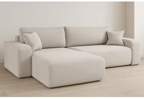 OP=OP Hoekbank Pim XL - Ribstof Lichtbeige -Universeel- Slaapbank met opbergruimte