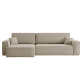 OP=OP Hoekbank Karlo XL  -Ribstof Grijs - Slaapbank met opbergruimte -Universeel