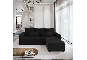 2dekans Hoekbank Kos Zwart - Universeel - Slaapbank met opbergruimte [Niet in originele verpakking - Kans op schade]