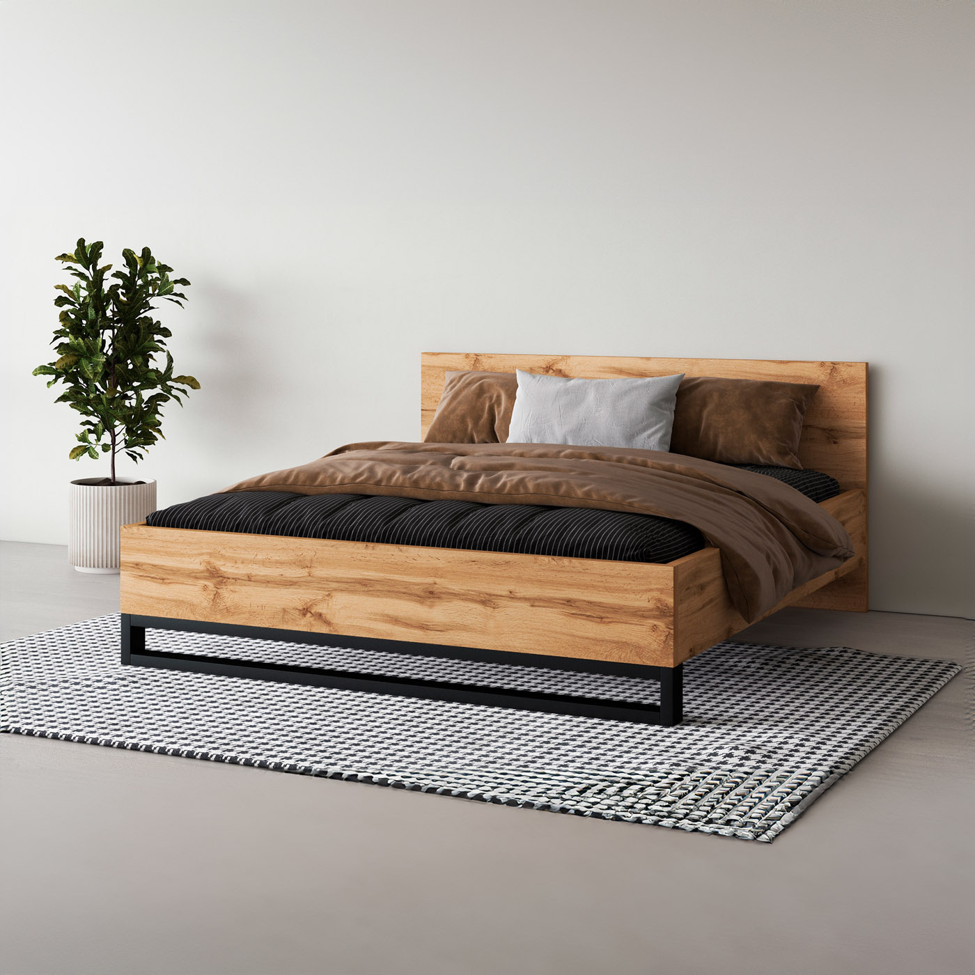 OP=OP Houten Bed Halmstad - WotanEiken - 160 x 200