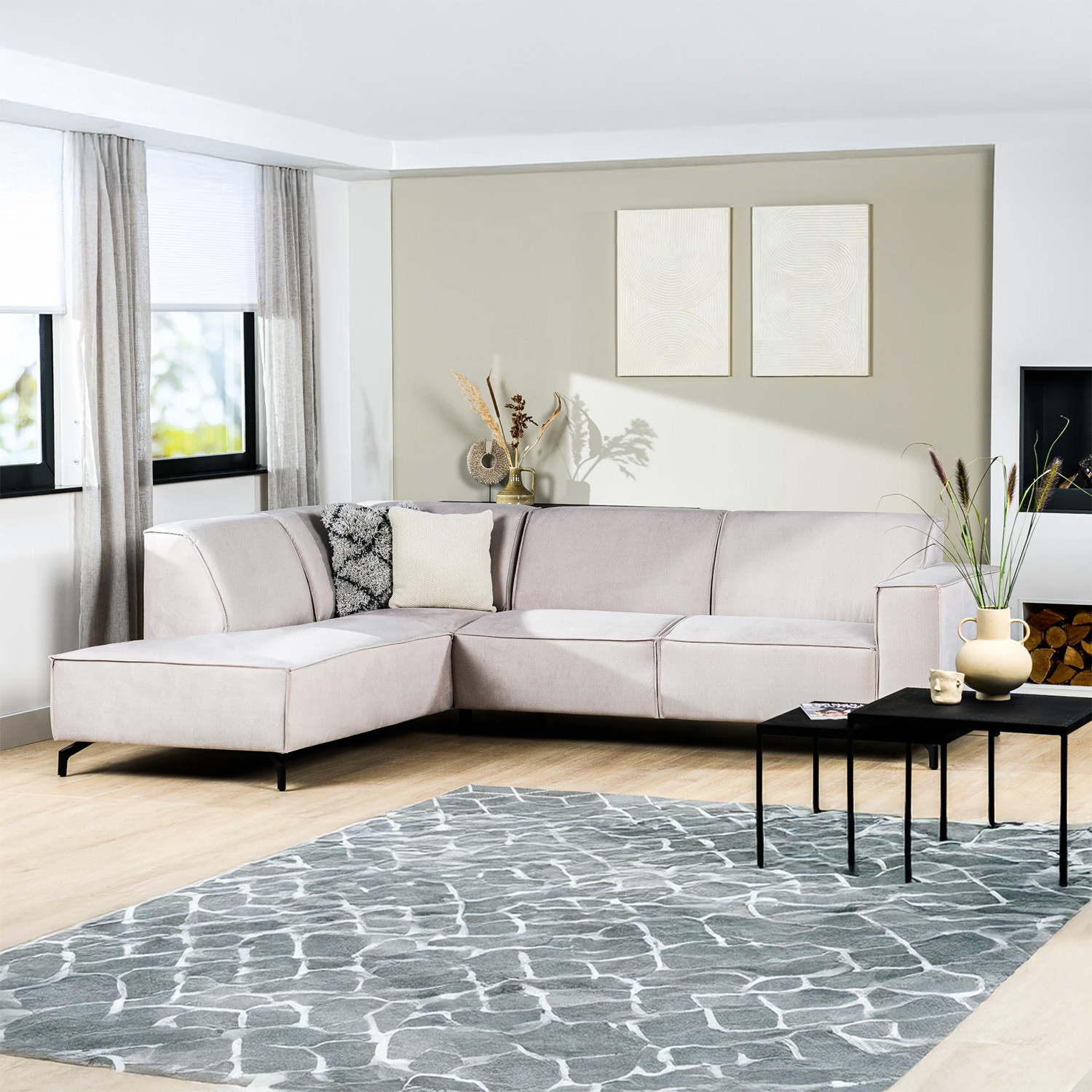 Hoekbank Mara Delux met luxe stoffen en kleuren naar keuze !