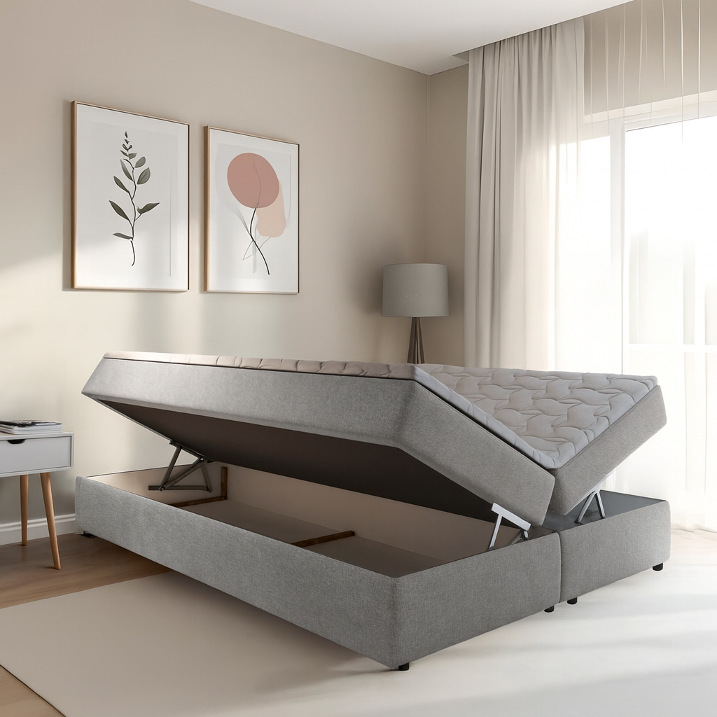 2dekans Opberg boxspring - Antislip - 160 x 200 Antraciet - Pocketvering 500 - Zonder Hoofdbord - (Gaten in opbergruimte)