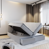 2dekans Opberg Boxspring met Lade - Dubai Hoofdbord - 160 x 200 Velvet Grijs - Incl. 2 Hocker met lade (Niet in originele verpakking - kans op schade)