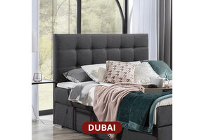 2dekans Opberg Boxspring met Lade - Dubai Hoofdbord - 160 x 200 Velvet Grijs - Incl. 2 Hocker met lade (Niet in originele verpakking - kans op schade)