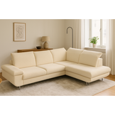 2dekans Showmodel Slaapbank Lex met opbergruimte en verstelbare hoofdsteunen | Hoekbank Teddy Beige - Rechts (Niet in originele verpakking en i.z.g.st.)