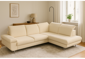 2dekans Showmodel Slaapbank Lex met opbergruimte en verstelbare hoofdsteunen  | Hoekbank Teddy Beige - Rechts (Niet in originele verpakking en i.z.g.st.)