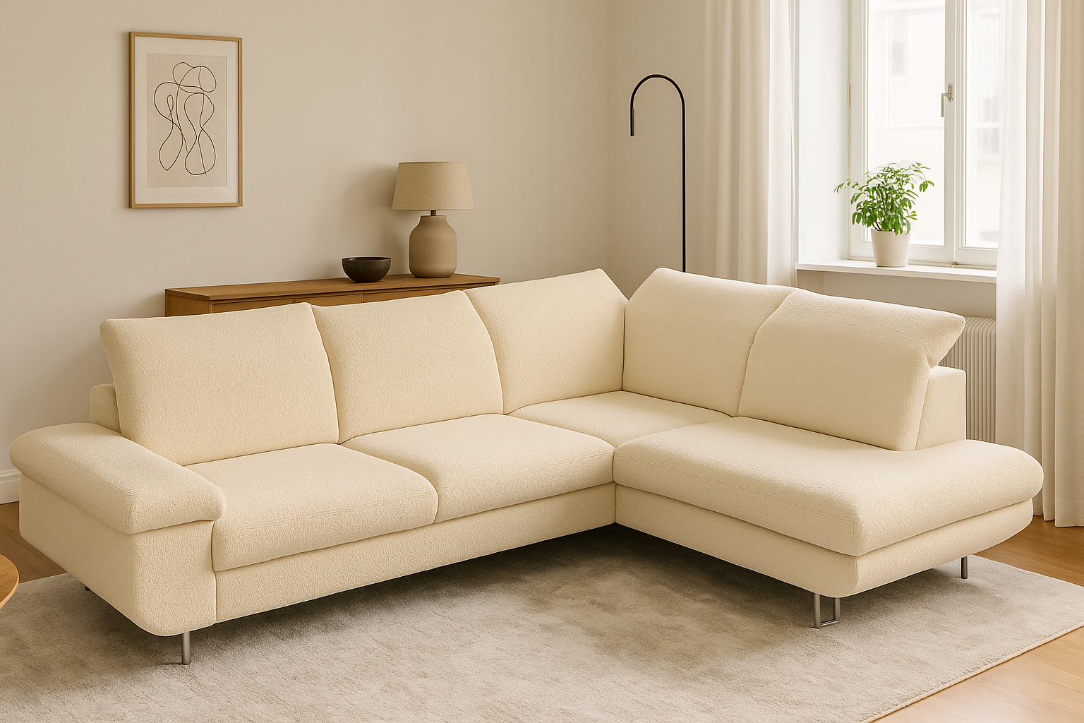 2dekans Showmodel Slaapbank Lex met opbergruimte en verstelbare hoofdsteunen | Hoekbank Teddy Beige - Rechts (Niet in originele verpakking en i.z.g.st.)