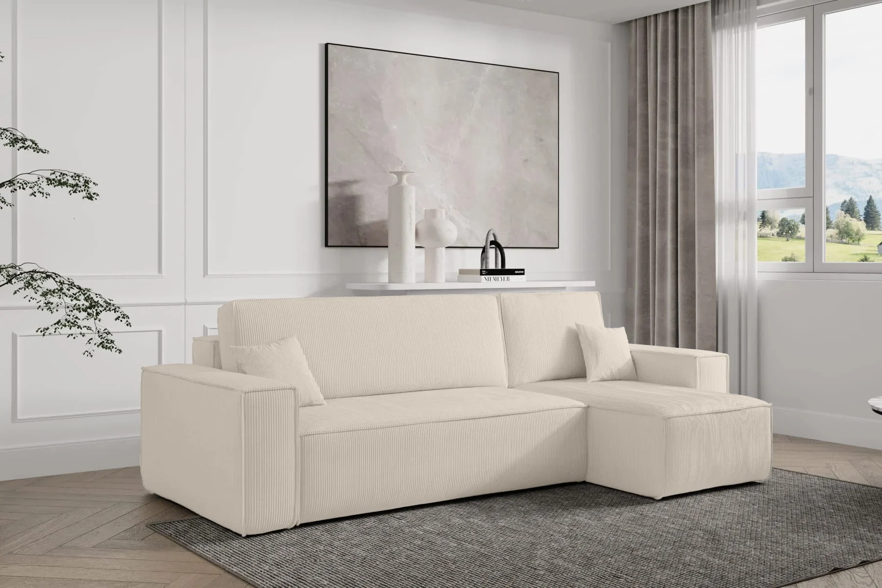 2dekans Hoekbank Karlo Ribstof Creme - Universeel - Slaapbank met opbergruimte [Niet in originele verpakking]