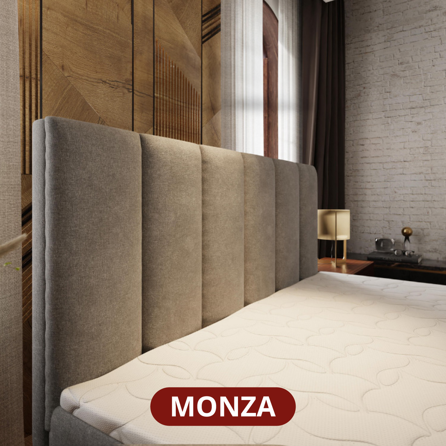 OP=OP Boxspring Monza Zonder Matras - 200 x 220 Donkerbeige - 30 cm Pocketboxen