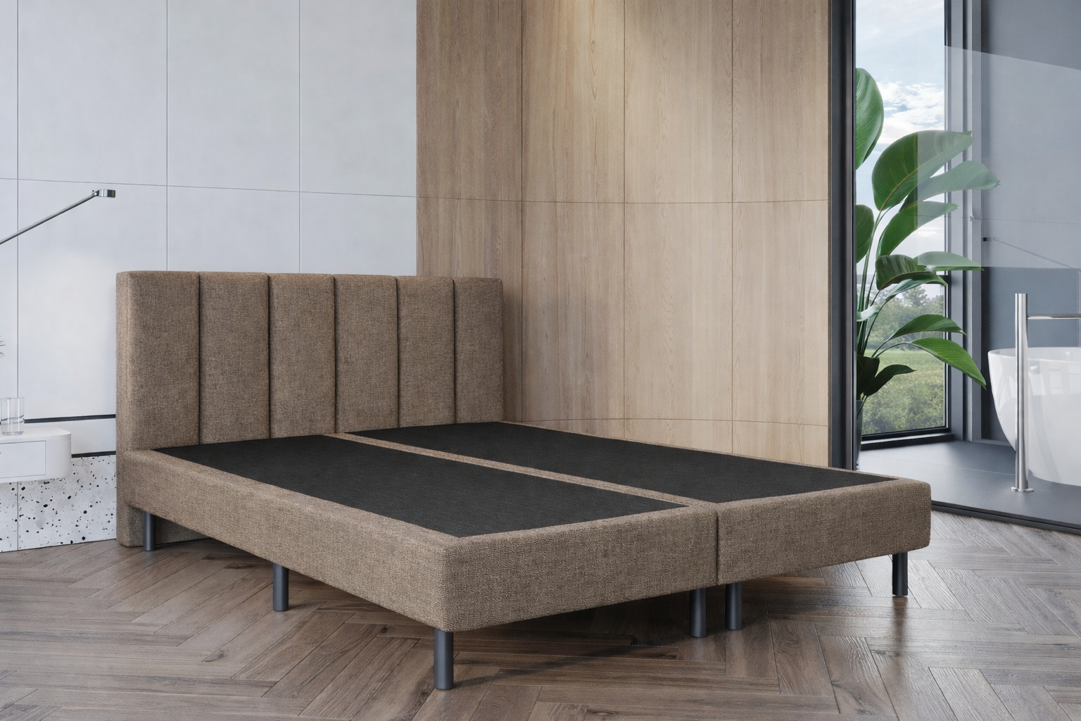 OP=OP Boxspring Monza Zonder Matras - 200 x 220 Donkerbeige - 30 cm Pocketboxen