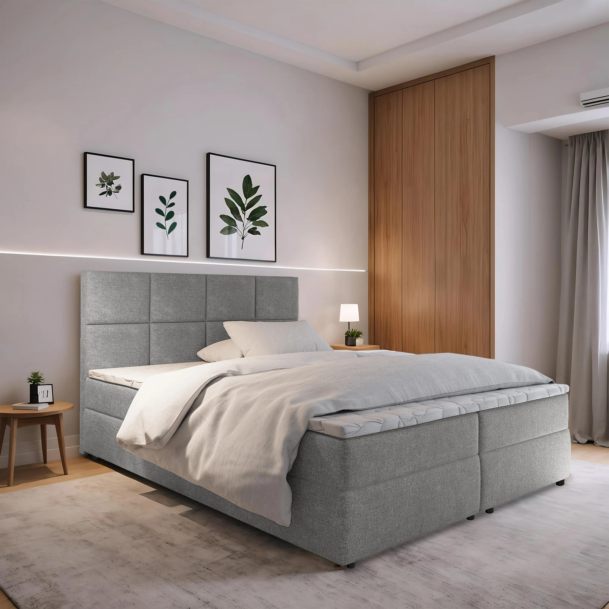 OP=OP Vaste Boxspring Levi 180 x 200 Grijs - Incl. Groot Pocketveringmatras