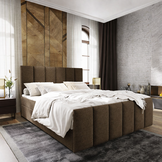 OP=OP Vaste Boxspring Monza 200 x 220 Suede Taupe - Incl. Voetbord + Pocketvering