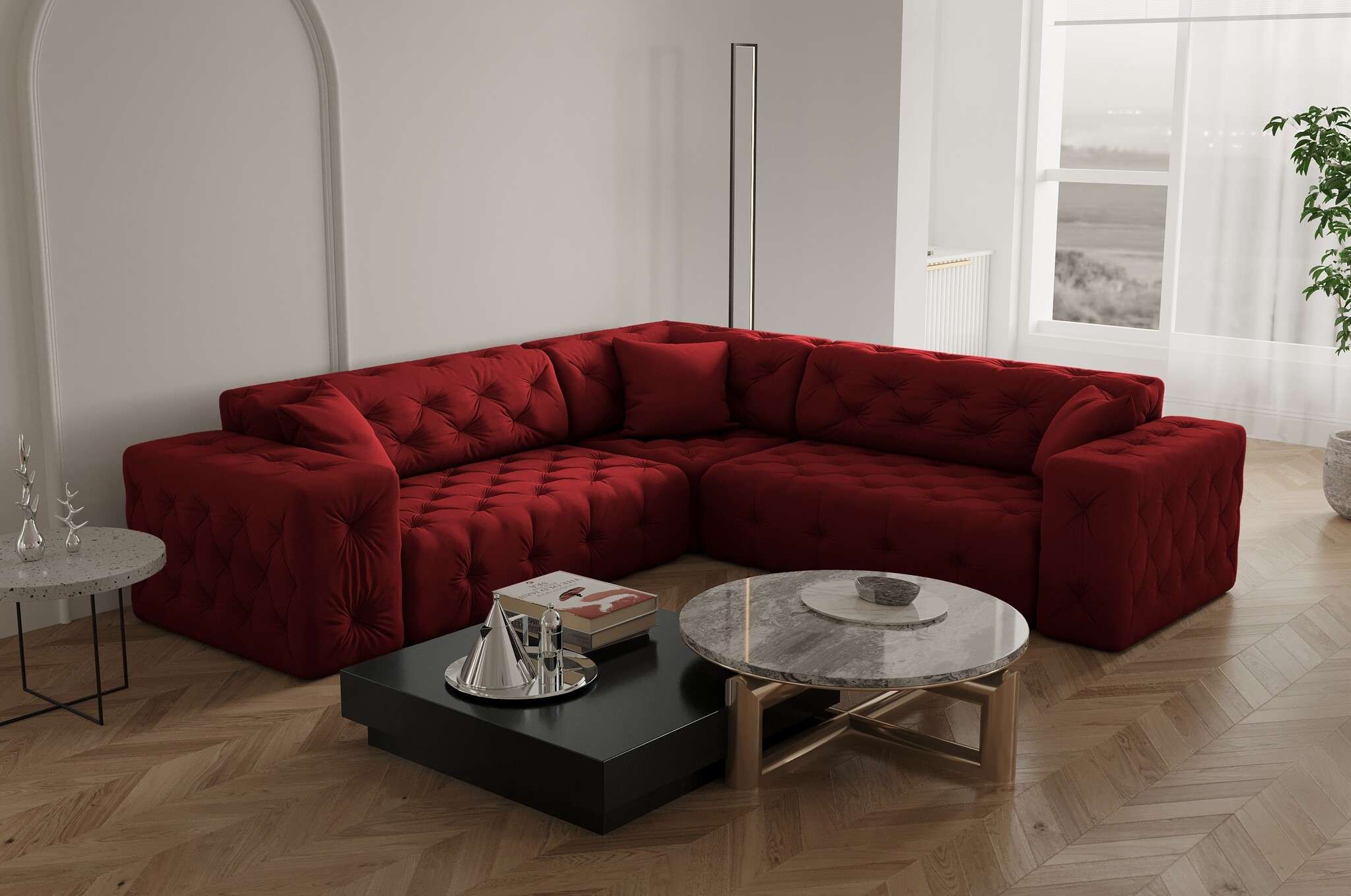 Hoekbank Malibu– Universele opstelling – Ruime keuze in stoffen en kleuren