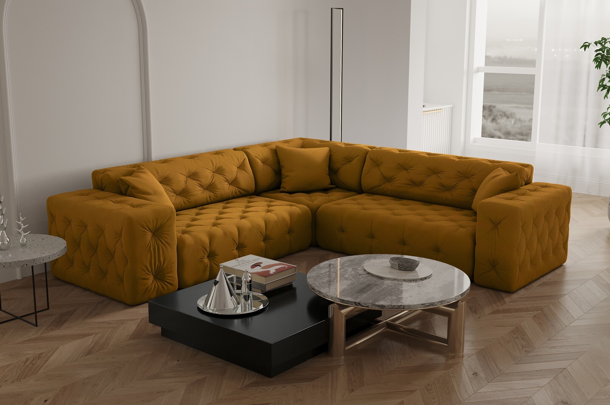 Hoekbank Malibu– Universele opstelling – Ruime keuze in stoffen en kleuren