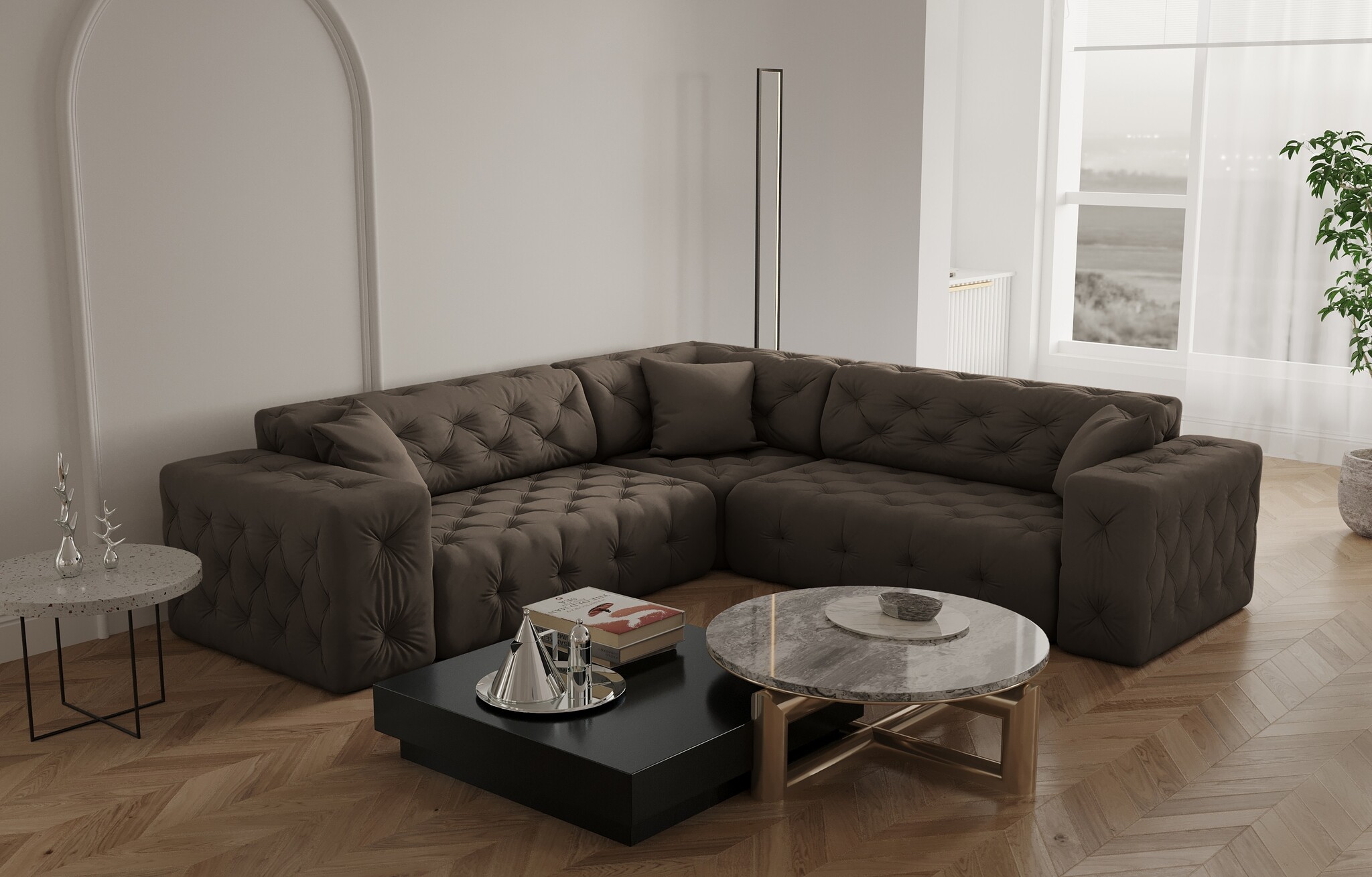 Hoekbank Malibu– Universele opstelling – Ruime keuze in stoffen en kleuren