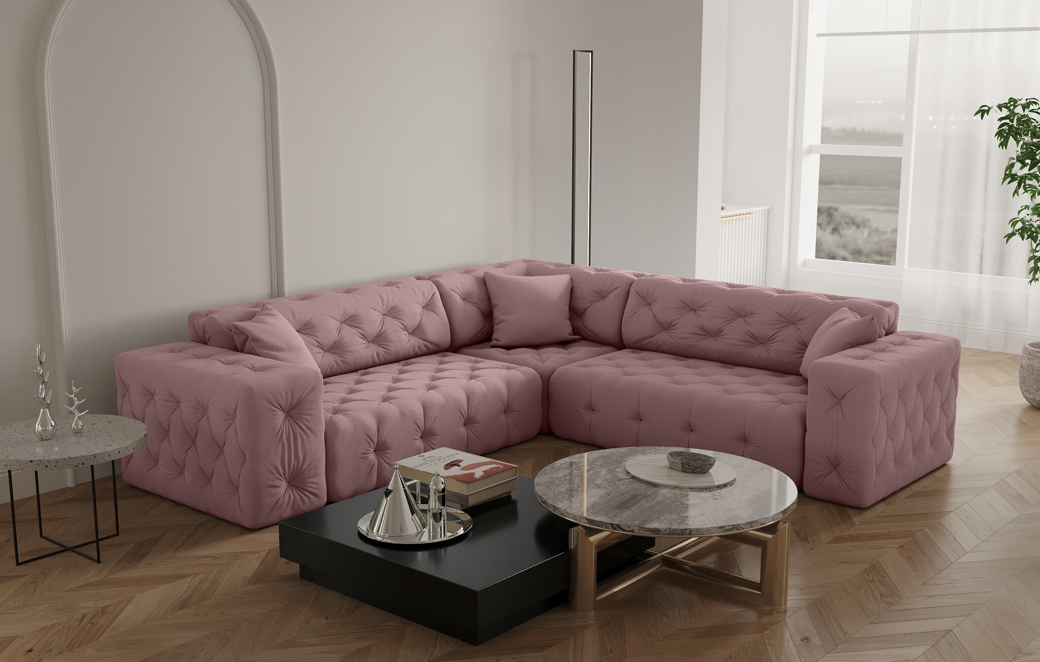 Hoekbank Malibu– Universele opstelling – Ruime keuze in stoffen en kleuren