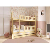 OP=OP Stapelbed met Lade Bas - 3-persoons - 90 x 200 - Naturel/Hout