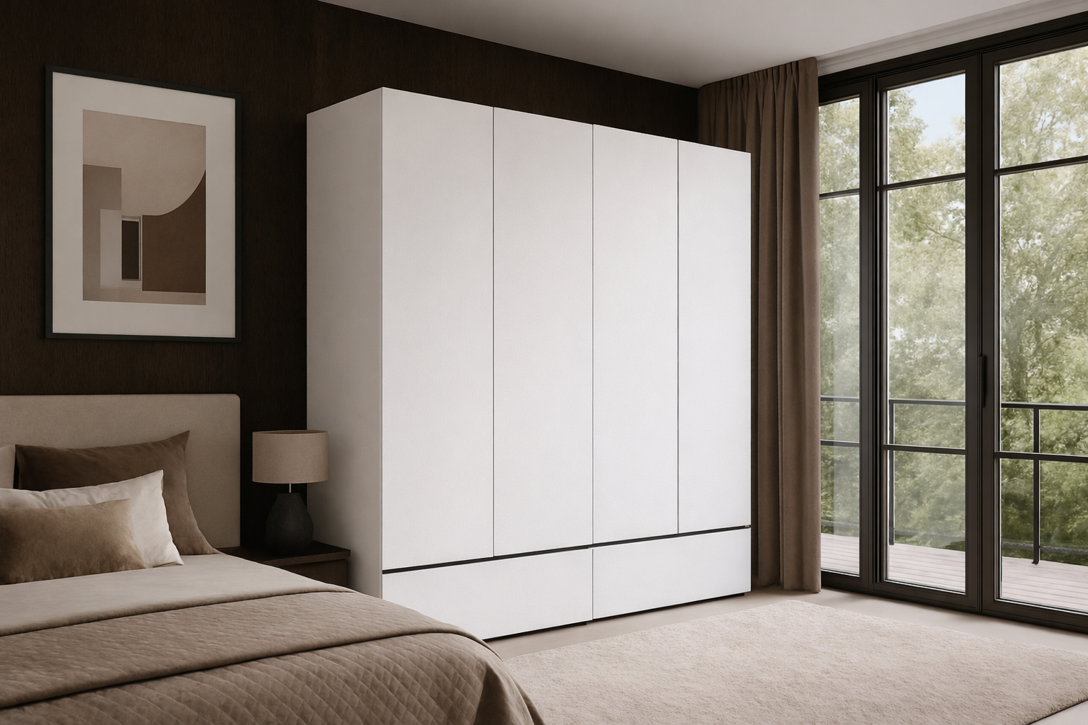 Kledingkast Crotone - Wit - 4-Deurs met Lades