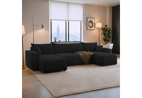 2dekans U-bank Slaapbank Pim - Teddy stof Zwart - 4-zits met opbergruimte [Niet in originele verpakking]