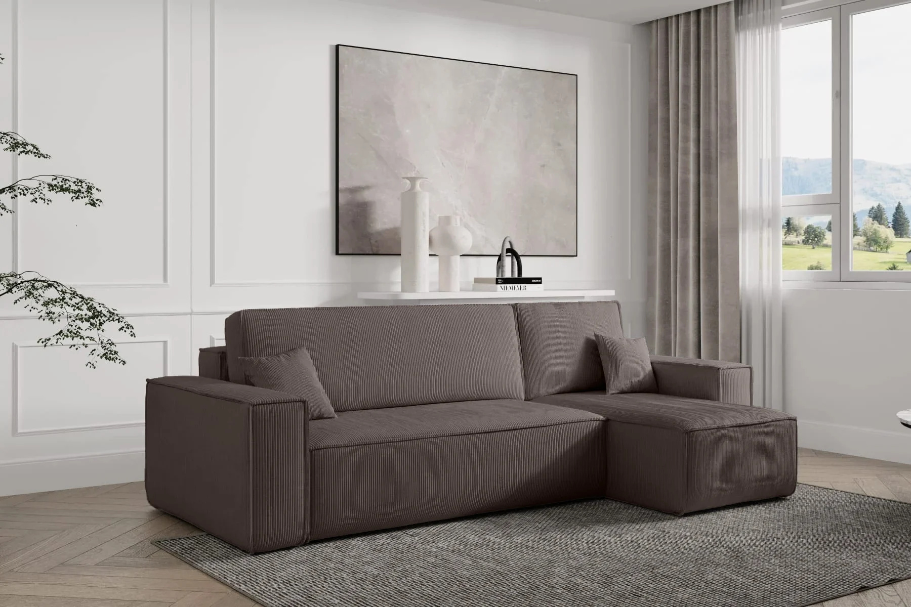 2dekans Hoekbank Karlo Ribstof Taupe - Universeel - Slaapbank met opbergruimte [Niet in originele verpakking]