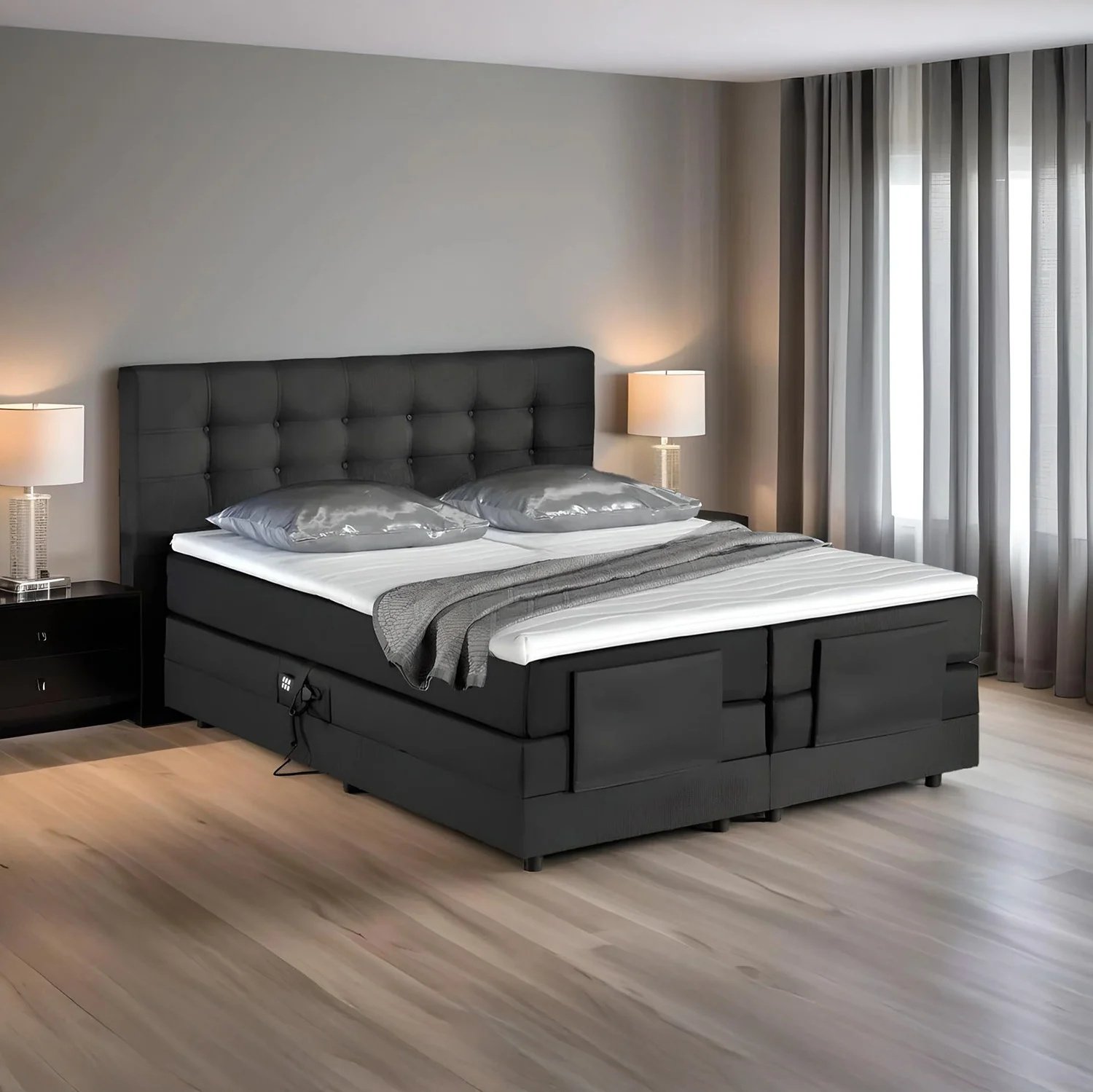 2dekans Elektrische Boxspring King 180 x 200 Zwart/Antraciet [Niet in originele verpakking - Kans op schade]