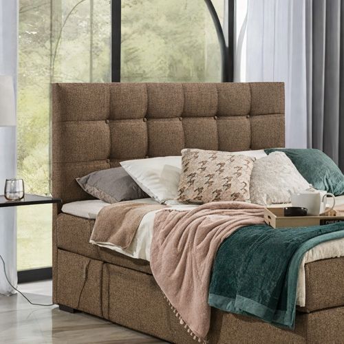 OP=OP Vaste Boxspring Dubai - 160 x 200 Donkerbeige - Incl. Dubai Voetbord + Pocketveringmatras