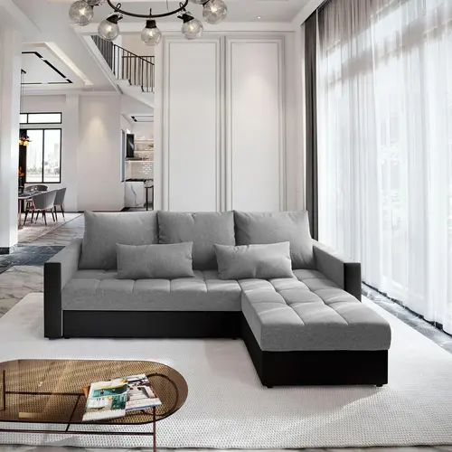 2dekans Hoekbank Kos Grijs + Zwart - Universeel - Slaapbank met opbergruimte [Pootje indraaien - Niet in originele verpakking]