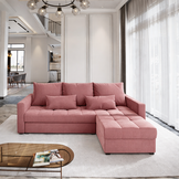 OP=OP Hoekbank Kos Velvet Roze - Universeel - Slaapbank met opbergruimte