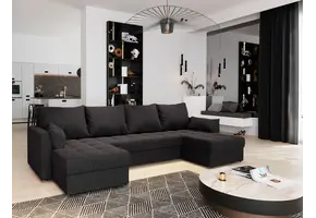 OP=OP U-bank Kos Zwart - Universeel - Slaapbank met opbergruimte