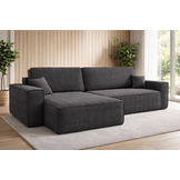 OP=OP Hoekbank Karlo XL Ribstof Antraciet/Bruin - Slaapbank met opbergruimte