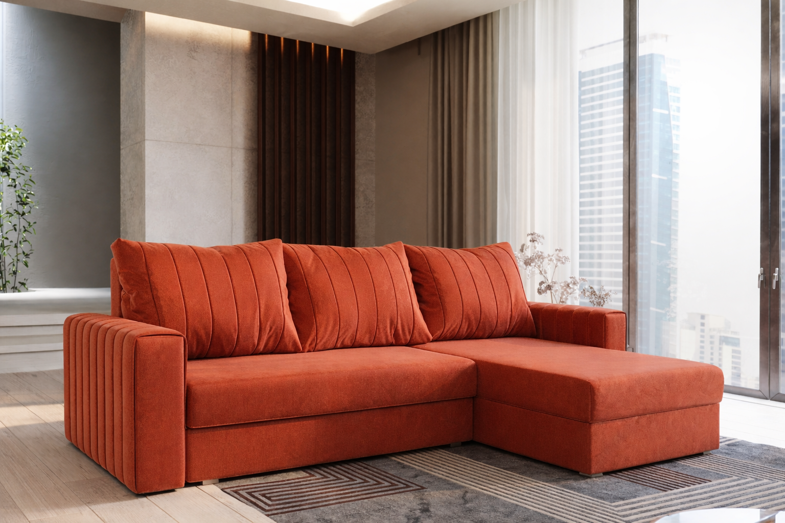 Showroommodel Slaapbank met opbergruimte Noa | Velvet Zalm | Hoekbank (Niet in originele verpakking)