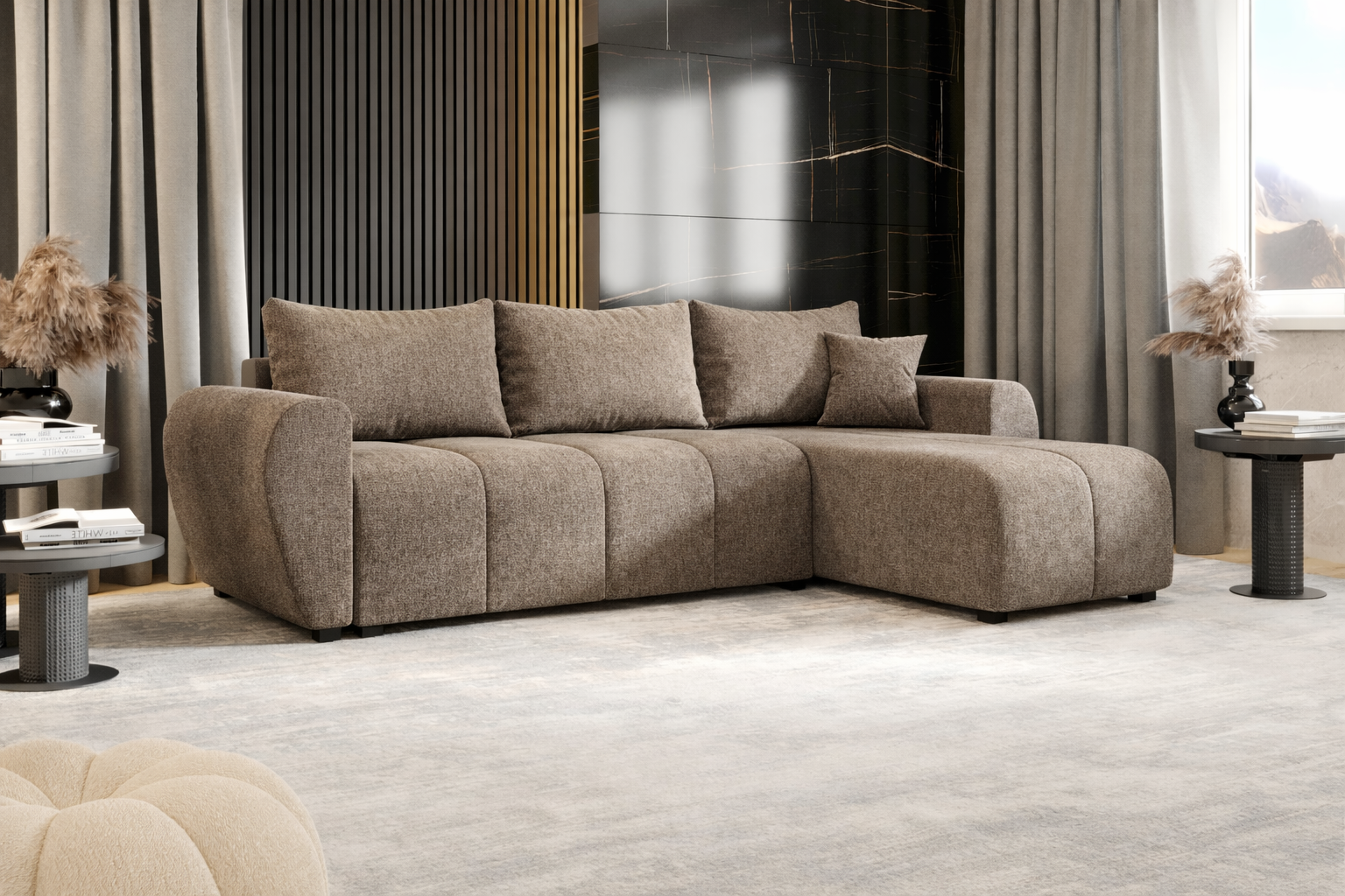 OP=OP Slaapbank met opbergruimte Max Donkerbeige | L-Hoekbank