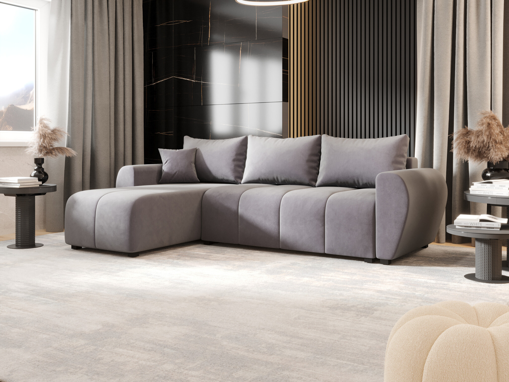 OP=OP Slaapbank met opbergruimte Max Donkerbeige | L-Hoekbank