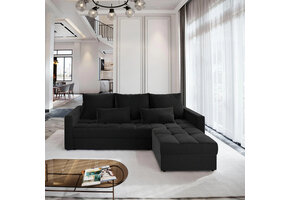 2dekans Hoekbank Kos Zwart - Universeel - Slaapbank met opbergruimte [Niet in originele verpakking - Kans op schade]