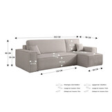 OP=OP Slaapbank Karlo - Ribstof Warm Oud Roze - L-Hoekbank 3-zits met opbergruimte - Universeel