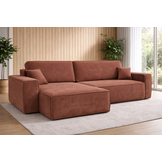 OP=OP Slaapbank Karlo - Ribstof Warm Oud Roze - L-Hoekbank 3-zits met opbergruimte - Universeel