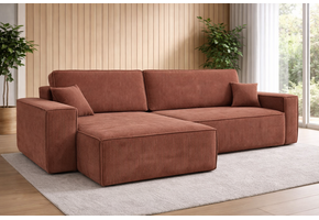 OP=OP Slaapbank Karlo - Ribstof Warm Oud Roze - L-Hoekbank 3-zits met opbergruimte - Universeel