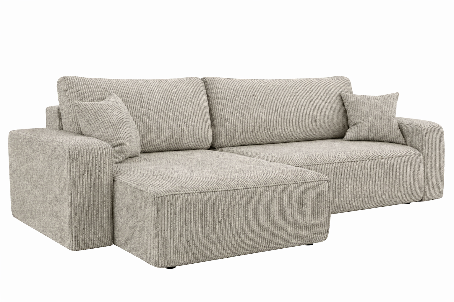 OP=OP Hoekbank Pim XL -Ribstof Beige - Universeel - Slaapbank met opbergruimte