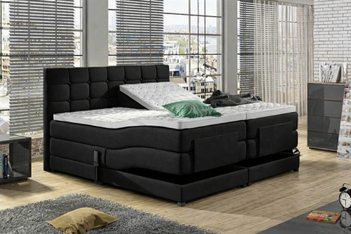 OP=OP Elektrische Boxspring Delux | 90 x 200 Zwart | Hoofd-en voetbord Dubai | Groot Medium Pocketvering Matras